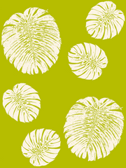Fabric: Tropical Monstera leaves - ivory on chartreuse