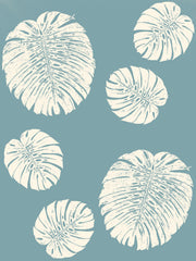 Fabric: Tropical Monstera leaves - ivory on antique blue