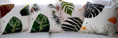 Tropical Botanical Fabrics, Tropical leaves and Fern Pillow Covers: Handprinted and painted