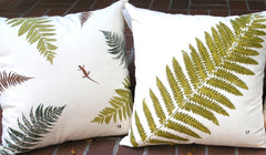 Tropical Botanical Fabrics, Tropical leaves and Fern Pillow Covers: Handprinted and painted