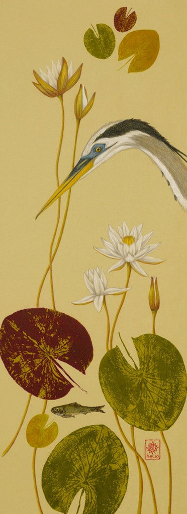 Great Blue Heron and Waterlilies