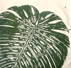 Tropical Botanical Fabrics, Tropical leaves and Fern Pillow Covers: Handprinted and painted
