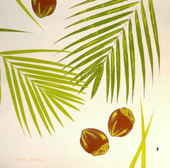 Tropical Botanical Fabrics, Tropical leaves and Fern Pillow Covers: Handprinted and painted