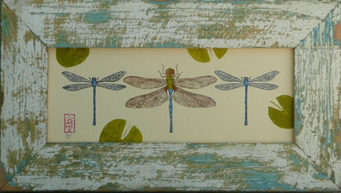 Damselflies and Green Darner Dragonfly Wood Framed Print