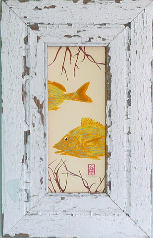 Blue Striped Grunts and Brown Corals Wood Framed Print