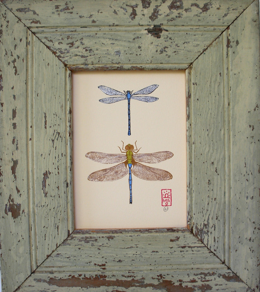 Damselfly and Dragonfly Wood Framed Print
