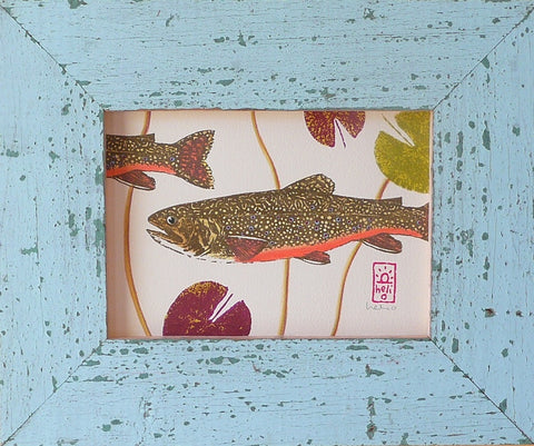 Brook Trout and Lily Pads Wood Framed Prints