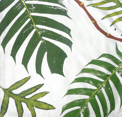 Tropical Botanical Fabrics, Tropical leaves and Fern Pillow Covers: Handprinted and painted