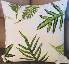 Tropical Botanical Fabrics, Tropical leaves and Fern Pillow Covers: Handprinted and painted