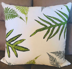 Tropical Botanical Fabrics, Tropical leaves and Fern Pillow Covers: Handprinted and painted