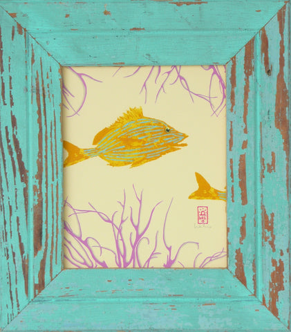 Blue Striped Grunt & Purple Corals Wood Framed Print