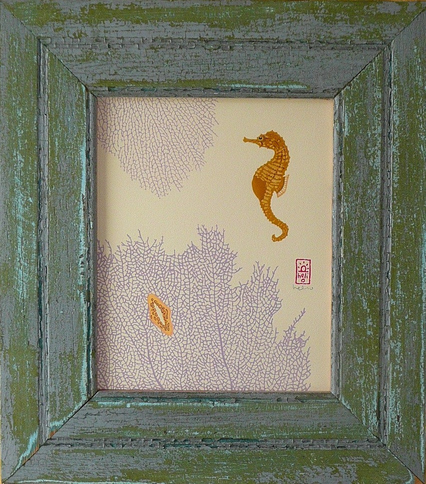 Sea Horse and Purple Sea Fans Wood Framed Print