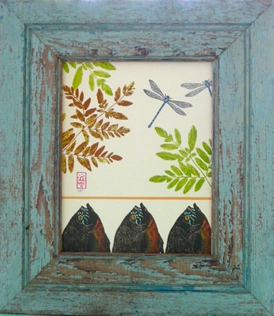 Ferns, Damselflies and Sunfish Wood Framed Print