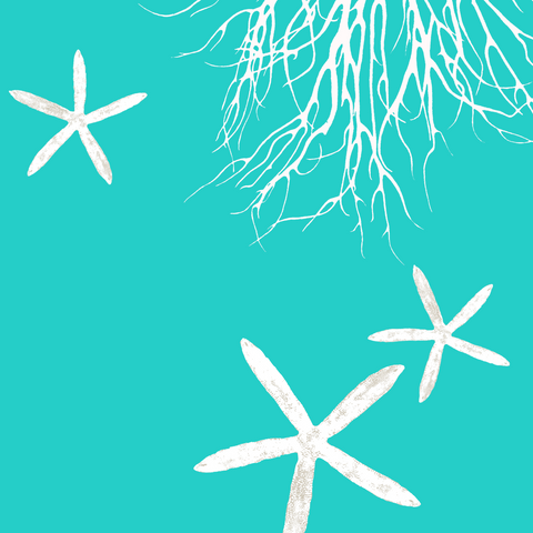 Fabric: Coastal Coral and Starfish - white on turquoise with sea stars