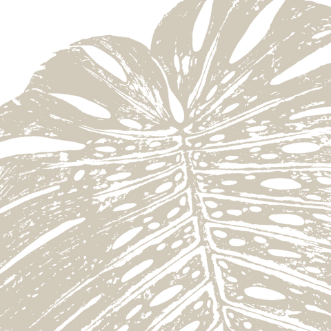 Fabric: Tropical Monstera leaves - sand on white