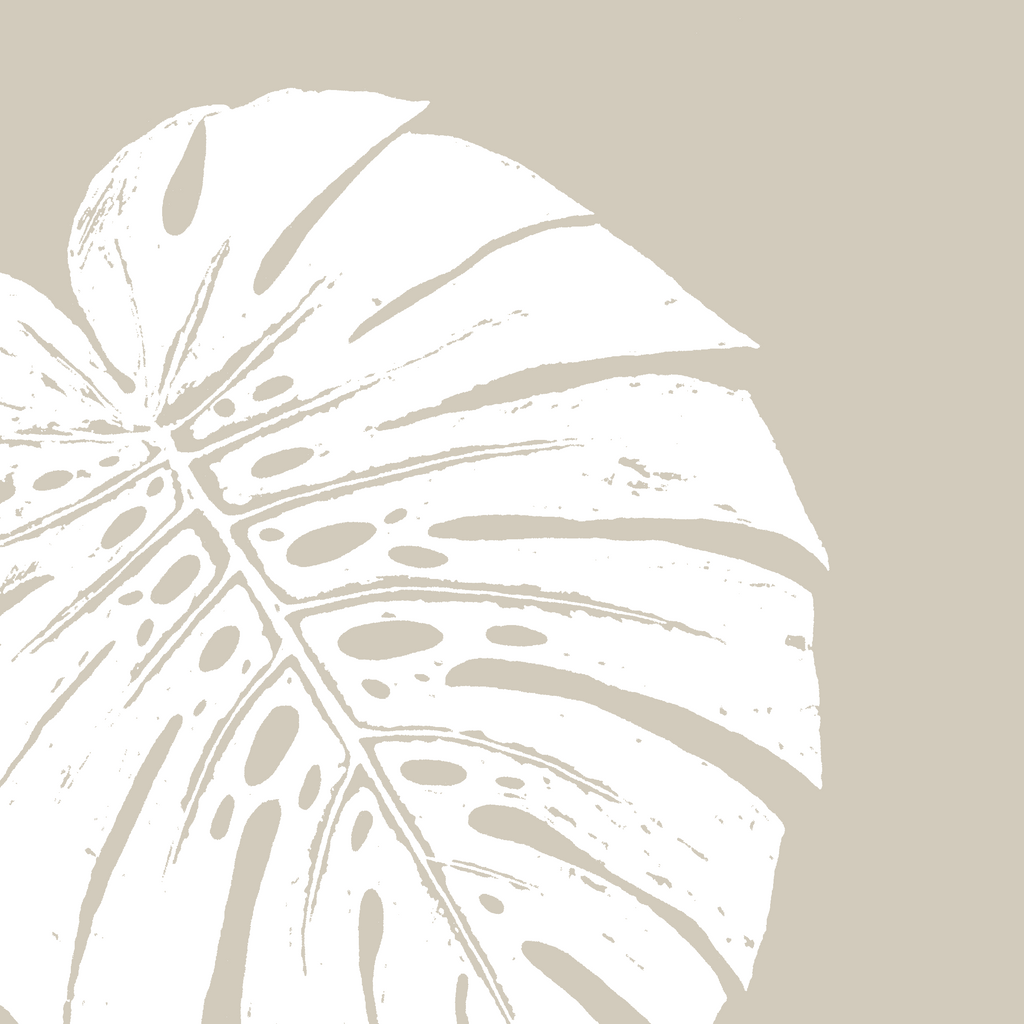 Fabric: Tropical Monstera leaves - white on sand