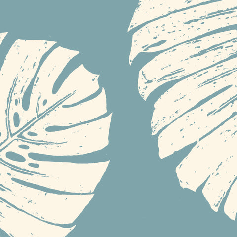 Fabric: Tropical Monstera leaves - ivory on antique blue