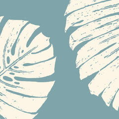 Fabric: Tropical Monstera leaves - ivory on antique blue
