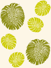 Fabric: Tropical Monstera leaves - vintage greens on ivory