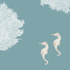 Fabric: Sea fans and sea horses - white on antique blue