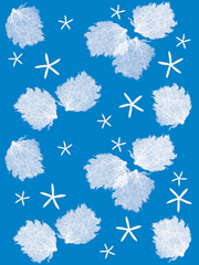 Fabric: Sea fans - white on bahama blue with sea stars