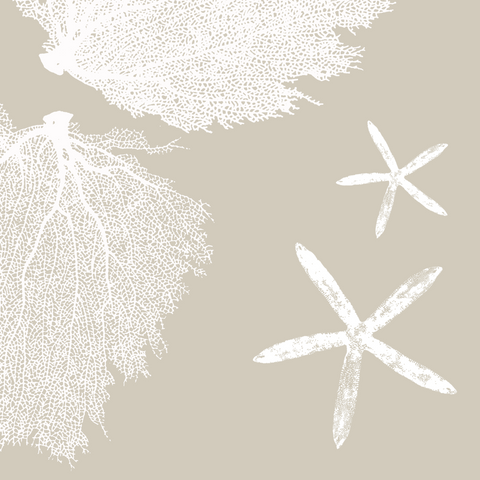Fabric: Sea fans and Starfish - white on sand with sea stars