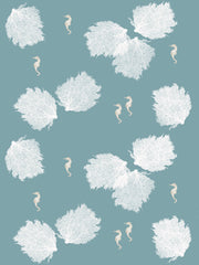 Fabric: Sea fans and sea horses - white on antique blue