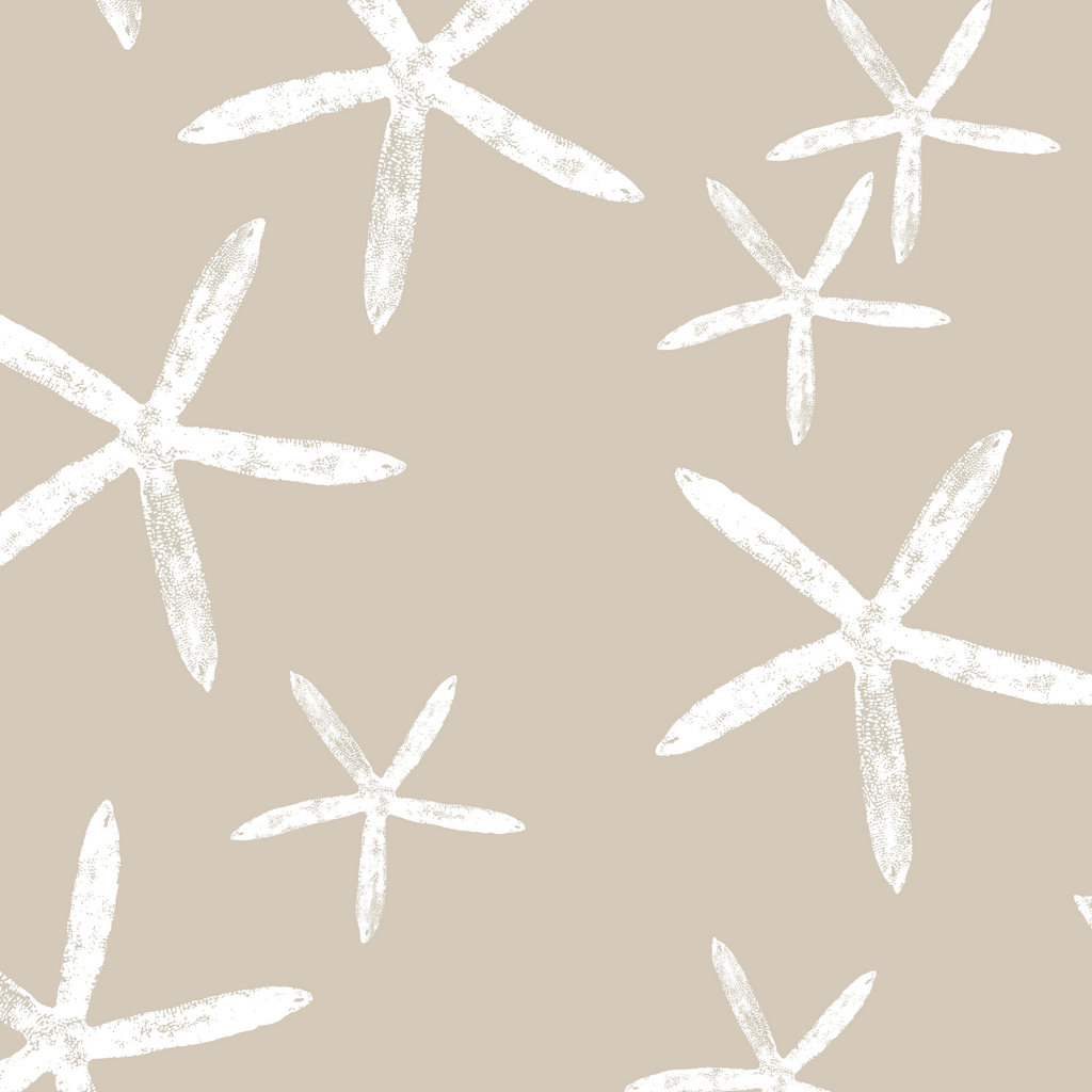Fabric: Sea stars - white on sand