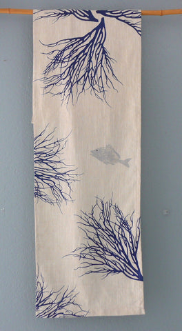 Handprinted Table Linens ~ Ocean Blue Coral with Fish