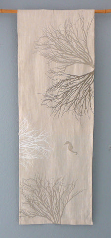 Handprinted Table Linens ~ Corals with Seahorse