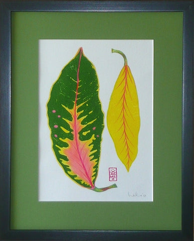 Croton Leaf Collage: 2 vertical leaves