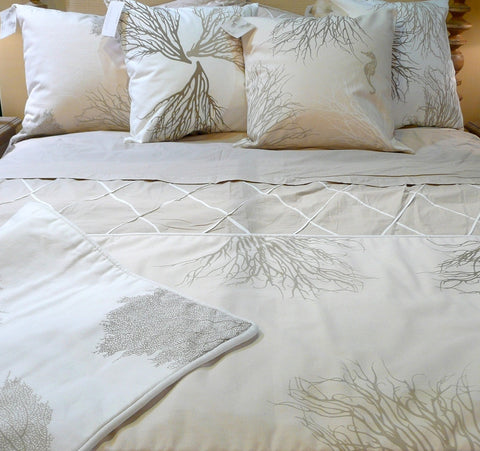 Coastal Coral and Sea fan Pillow Covers Handprinted in sandy seaside tones