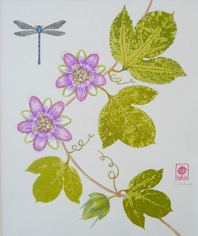 Purple Passion Vine with bluet damselfly