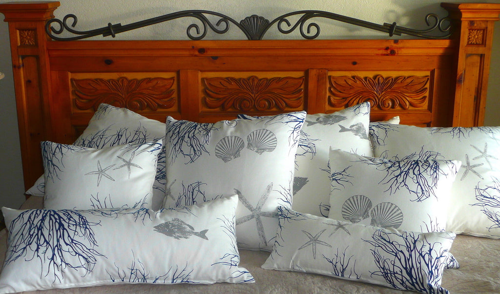 Coral Sea Fan Seahorse Fish Hand Screened Pillows Helio Graphics