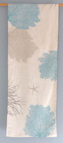 Handprinted Table Linens ~ Sandy Beach blue Sea fans and Corals